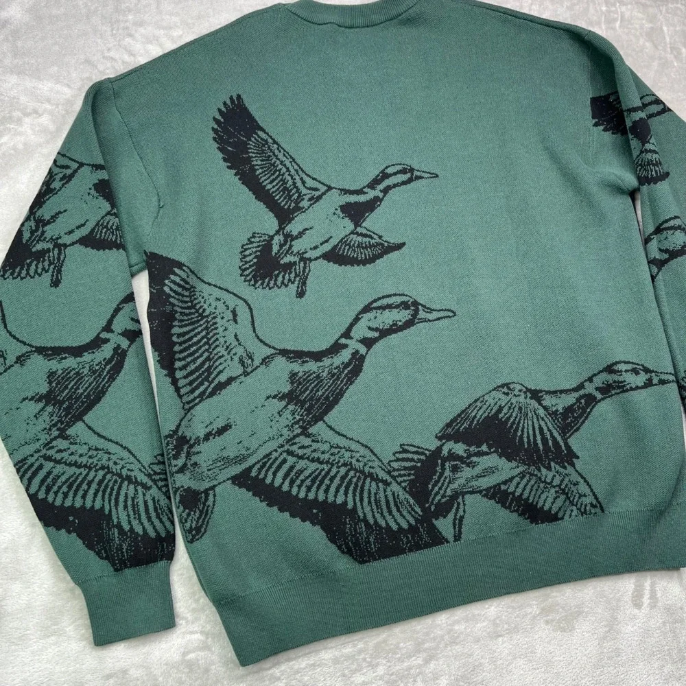 Waggle Migration Wildknit Sweater Mens 2XL Green Black Duck Graphic Crewneck‎